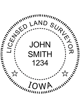 Iowa land surveyor rubber stamp. Laser engraved for crisp and clean impression. Self-inking, pre-inked or traditional.