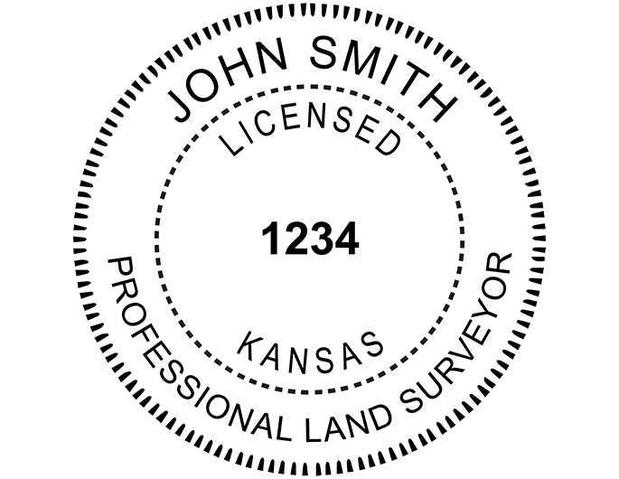 Kansas land surveyor rubber stamp. Laser engraved for crisp and clean impression. Self-inking, pre-inked or traditional.