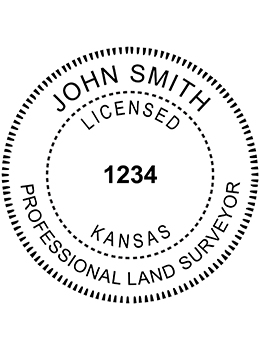 Kansas land surveyor rubber stamp. Laser engraved for crisp and clean impression. Self-inking, pre-inked or traditional.