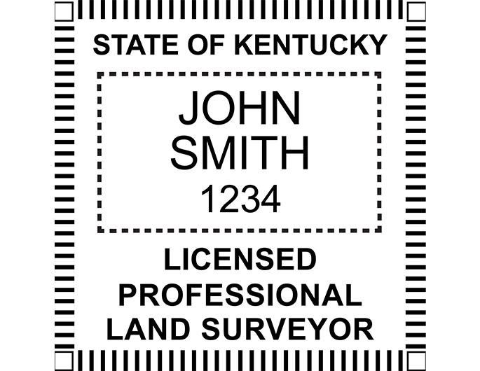 Kentucky land surveyor rubber stamp. Laser engraved for crisp and clean impression. Self-inking, pre-inked or traditional.