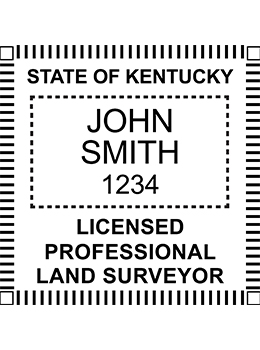 Kentucky land surveyor rubber stamp. Laser engraved for crisp and clean impression. Self-inking, pre-inked or traditional.