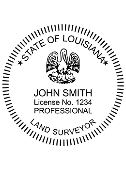 Louisiana land surveyor rubber stamp. Laser engraved for crisp and clean impression. Self-inking, pre-inked or traditional.