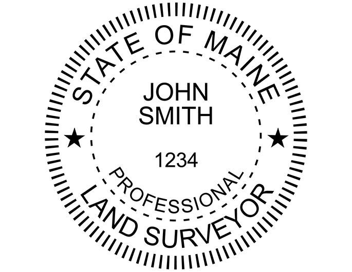 Maine land surveyor rubber stamp. Laser engraved for crisp and clean impression. Self-inking, pre-inked or traditional.