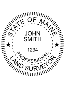 Maine land surveyor rubber stamp. Laser engraved for crisp and clean impression. Self-inking, pre-inked or traditional.