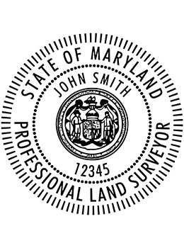 Maryland land surveyor rubber stamp. Laser engraved for crisp and clean impression. Self-inking, pre-inked or traditional.