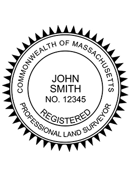 Massachusetts land surveyor rubber stamp. Laser engraved for crisp and clean impression. Self-inking, pre-inked or traditional.