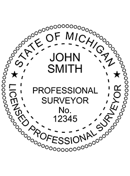 Michigan land surveyor rubber stamp. Laser engraved for crisp and clean impression. Self-inking, pre-inked or traditional.