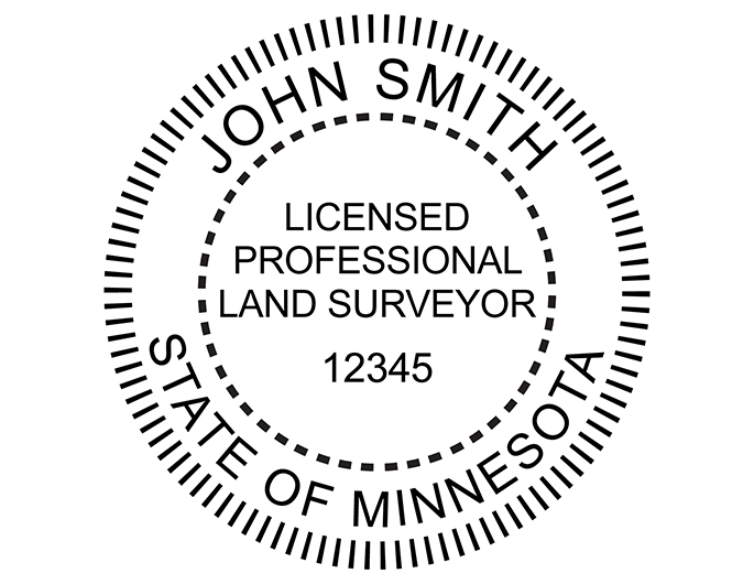 Minnesota land surveyor rubber stamp. Laser engraved for crisp and clean impression. Self-inking, pre-inked or traditional.