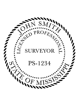Mississippi land surveyor rubber stamp. Laser engraved for crisp and clean impression. Self-inking, pre-inked or traditional.