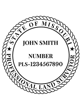 Missouri land surveyor rubber stamp. Laser engraved for crisp and clean impression. Self-inking, pre-inked or traditional.