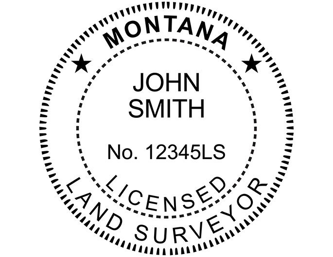 Montana land surveyor rubber stamp. Laser engraved for crisp and clean impression. Self-inking, pre-inked or traditional.