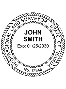 Nevada land surveyor rubber stamp. Laser engraved for crisp and clean impression. Self-inking, pre-inked or traditional.