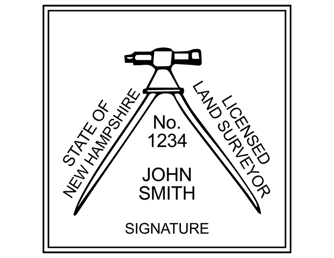 New Hampshire land surveyor rubber stamp. Laser engraved for crisp and clean impression. Self-inking, pre-inked or traditional.