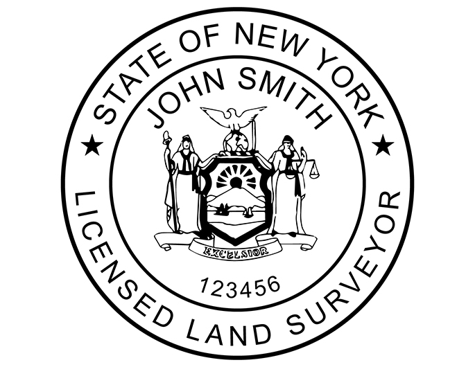 New York land surveyor rubber stamp. Laser engraved for crisp and clean impression. Self-inking, pre-inked or traditional.