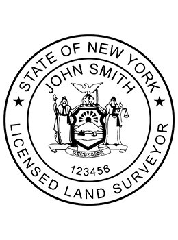 New York land surveyor rubber stamp. Laser engraved for crisp and clean impression. Self-inking, pre-inked or traditional.
