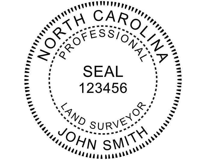 North Carolina land surveyor rubber stamp. Laser engraved for crisp and clean impression. Self-inking, pre-inked or traditional.