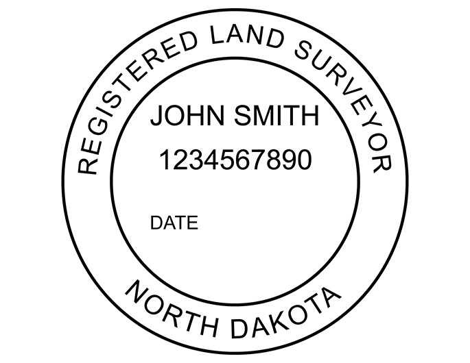 North Dakota land surveyor rubber stamp. Laser engraved for crisp and clean impression. Self-inking, pre-inked or traditional.