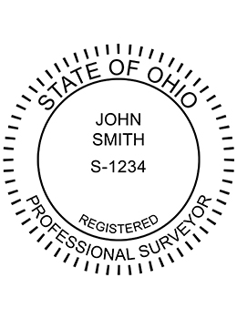 Ohio land surveyor rubber stamp. Laser engraved for crisp and clean impression. Self-inking, pre-inked or traditional.