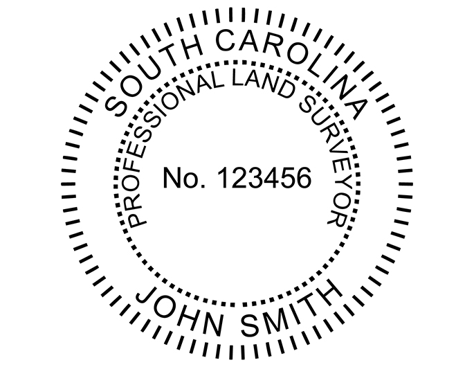 South Carolina land surveyor rubber stamp. Laser engraved for crisp and clean impression. Self-inking, pre-inked or traditional.