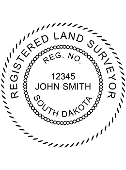 South Dakota land surveyor rubber stamp. Laser engraved for crisp and clean impression. Self-inking, pre-inked or traditional.