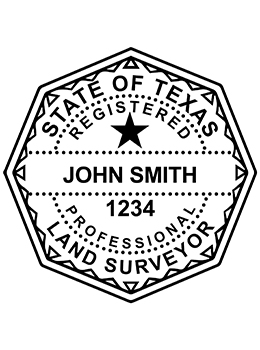 Texas land surveyor rubber stamp. Laser engraved for crisp and clean impression. Self-inking, pre-inked or traditional.