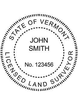 Vermont land surveyor rubber stamp. Laser engraved for crisp and clean impression. Self-inking, pre-inked or traditional.