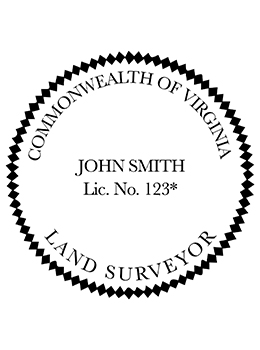 Virginia land surveyor rubber stamp. Laser engraved for crisp and clean impression. Self-inking, pre-inked or traditional.