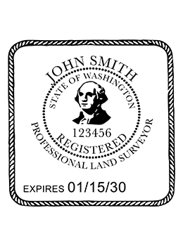 Washington land surveyor rubber stamp. Laser engraved for crisp and clean impression. Self-inking, pre-inked or traditional.