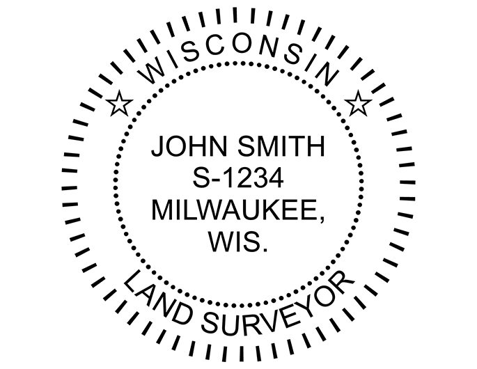 Wisconsin land surveyor rubber stamp. Laser engraved for crisp and clean impression. Self-inking, pre-inked or traditional.