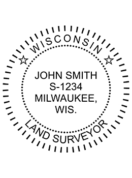 Wisconsin land surveyor rubber stamp. Laser engraved for crisp and clean impression. Self-inking, pre-inked or traditional.