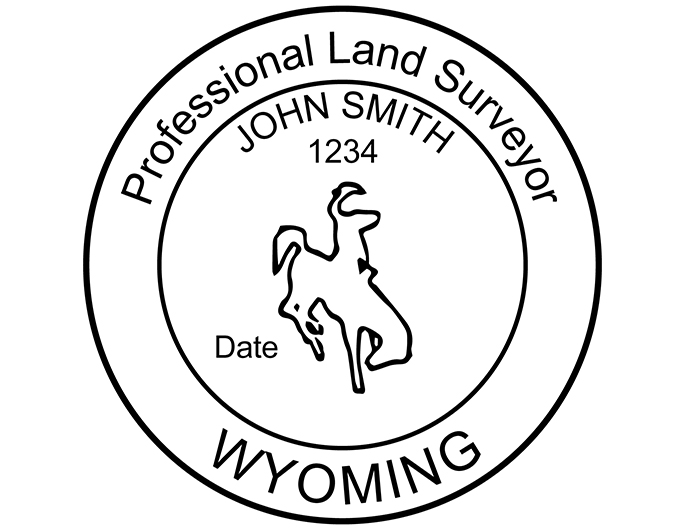 Wyoming land surveyor rubber stamp. Laser engraved for crisp and clean impression. Self-inking, pre-inked or traditional.