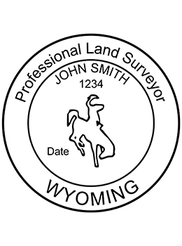 Wyoming land surveyor rubber stamp. Laser engraved for crisp and clean impression. Self-inking, pre-inked or traditional.