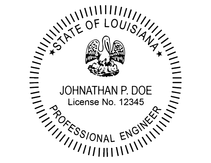 Louisiana professional engineer rubber stamp. Laser engraved for crisp and clean impression. Self-inking, pre-inked or traditional.
