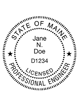 Maine professional engineer rubber stamp. Laser engraved for crisp and clean impression. Self-inking, pre-inked or traditional.