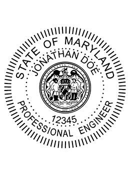 Maryland professional engineer rubber stamp. Laser engraved for crisp and clean impression. Self-inking, pre-inked or traditional.