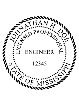 Mississippi professional engineer rubber stamp. Laser engraved for crisp and clean impression. Self-inking, pre-inked or traditional.