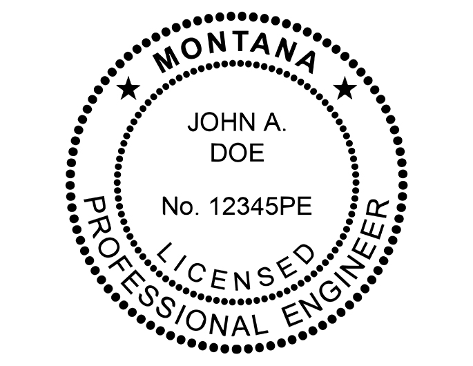 Montana professional engineer rubber stamp. Laser engraved for crisp and clean impression. Self-inking, pre-inked or traditional.