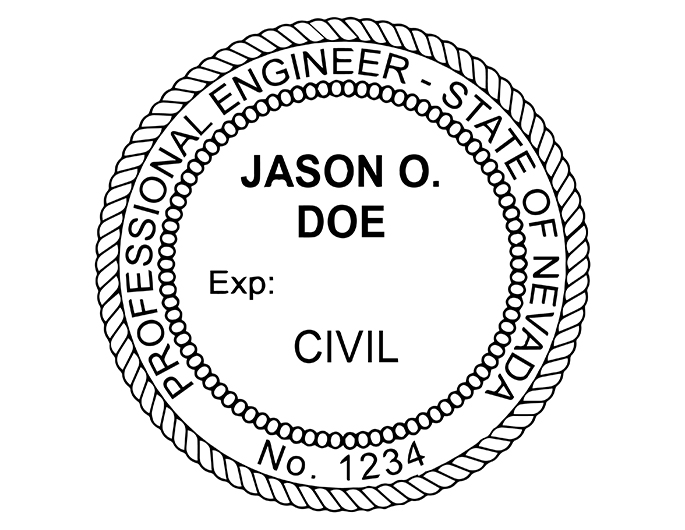 Nevada professional engineer rubber stamp. Laser engraved for crisp and clean impression. Self-inking, pre-inked or traditional.