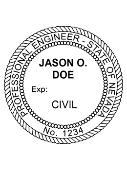 Nevada professional engineer rubber stamp. Laser engraved for crisp and clean impression. Self-inking, pre-inked or traditional.