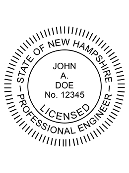 New Hampshire professional engineer rubber stamp. Laser engraved for crisp and clean impression. Self-inking, pre-inked or traditional.