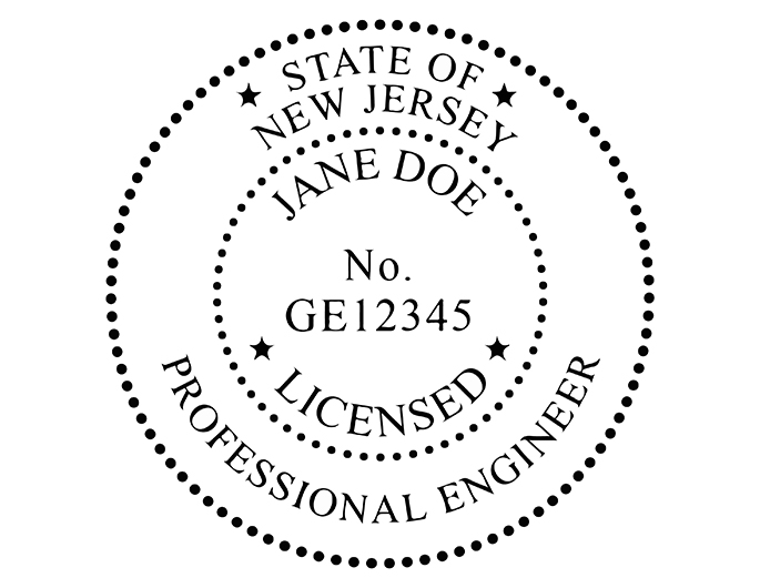 New Jersey professional engineer rubber stamp. Laser engraved for crisp and clean impression. Self-inking, pre-inked or traditional.