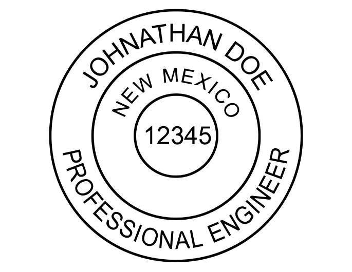New Mexico professional engineer rubber stamp. Laser engraved for crisp and clean impression. Self-inking, pre-inked or traditional.