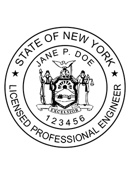 New York professional engineer rubber stamp. Laser engraved for crisp and clean impression. Self-inking, pre-inked or traditional.