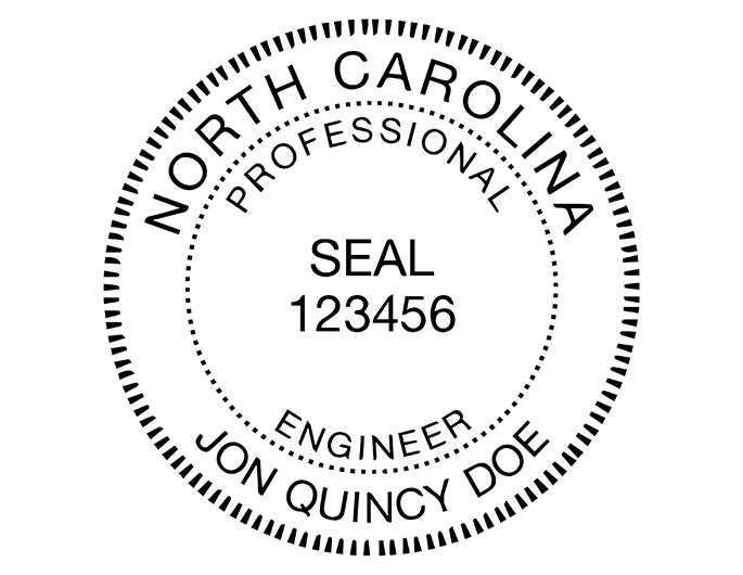 North Carolina professional engineer rubber stamp. Laser engraved for crisp and clean impression. Self-inking, pre-inked or traditional.