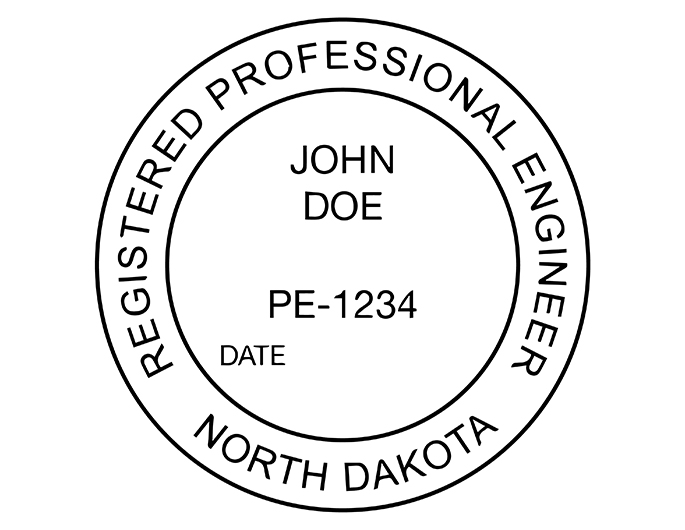 North Dakota professional engineer rubber stamp. Laser engraved for crisp and clean impression. Self-inking, pre-inked or traditional.