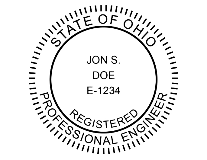 Ohio professional engineer rubber stamp. Laser engraved for crisp and clean impression. Self-inking, pre-inked or traditional.