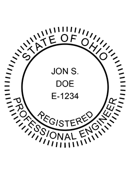 Ohio professional engineer rubber stamp. Laser engraved for crisp and clean impression. Self-inking, pre-inked or traditional.