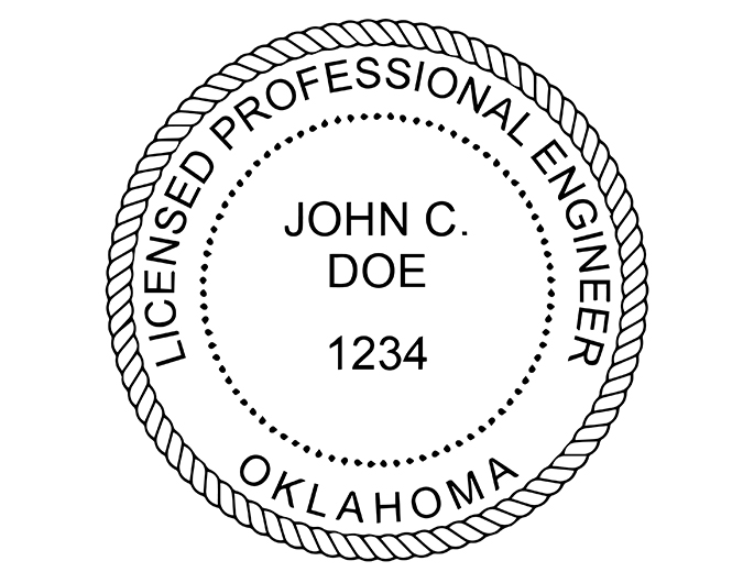 Oklahoma professional engineer rubber stamp. Laser engraved for crisp and clean impression. Self-inking, pre-inked or traditional.