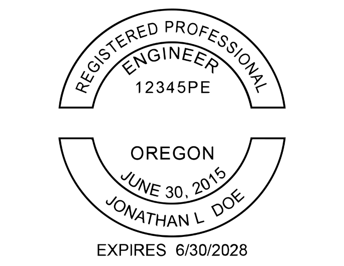 Oregon professional engineer rubber stamp. Laser engraved for crisp and clean impression. Self-inking, pre-inked or traditional.