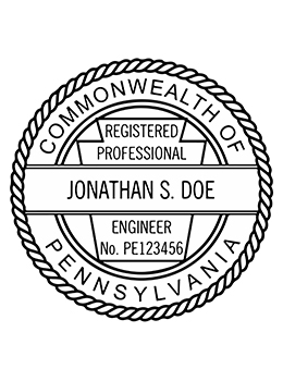 Pennsylvania professional engineer rubber stamp. Laser engraved for crisp and clean impression. Self-inking, pre-inked or traditional.